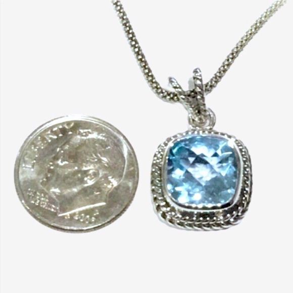 SAMUEL B Cushion Cut Blue Topaz & Popcorn Necklace - Picture 14 of 14